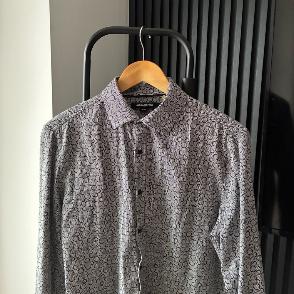 Karl Lagerfeld Black and Gray Patterned Shirt